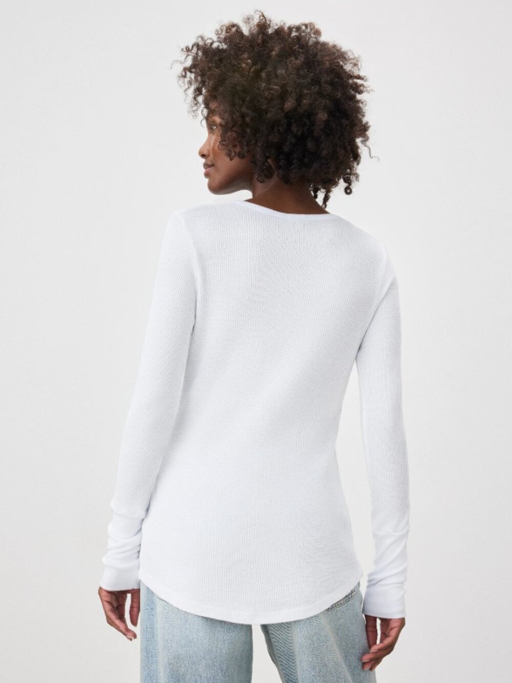 SPLENDID Forever White Micro Modal Cotton Waffle Knit Henley T-Shirt, Size S - Picture 5 of 16